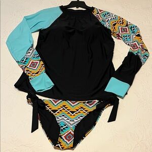 Black and Multicolor Long Sleeve Swim Set size XXXL women’s